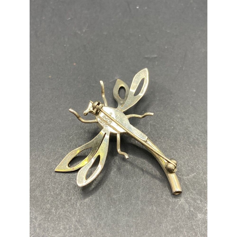 Vintage Taxco Mexico Sterling Silver 925 Black Onyx Dragon Fly Pin Brooch - Picture 7 of 11
